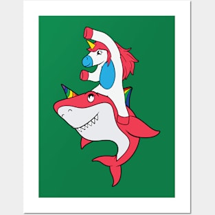 Unicorn Riding Shark Posters and Art